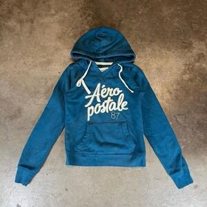 Vintage Y2K Aeropostale blue hoodie with white embroidery Women's Size Medium